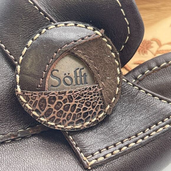 SOFFT Leather Slip-on Shoes Women’s Size 8.5 Cognac Brown Square Toe Kitten Heel - Picture 7 of 15